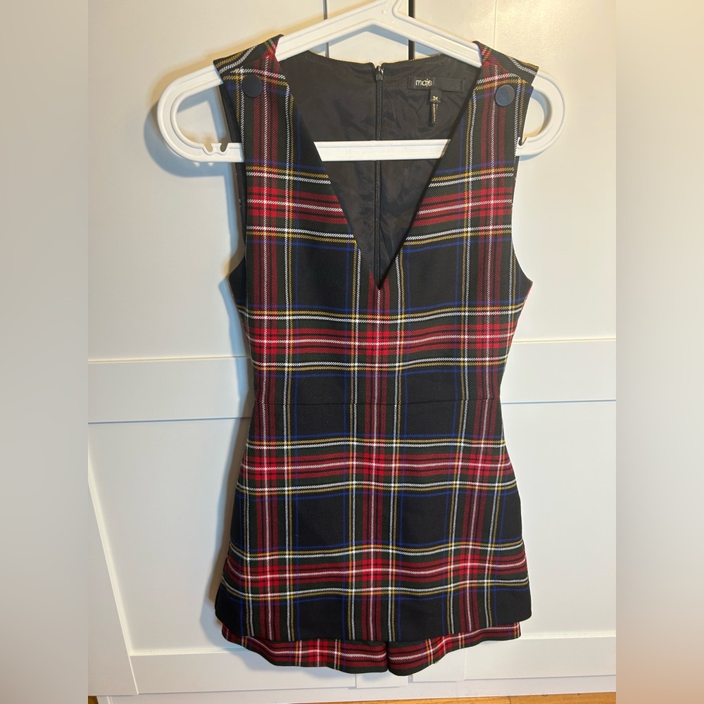 Maje Black and Red V-Neck Sheath Mini Dress - Picture 1 of 5